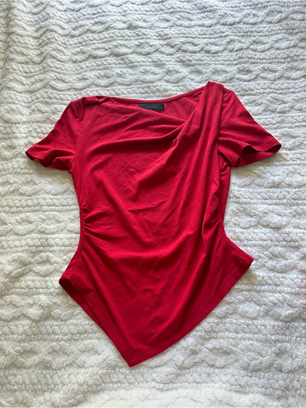 ZESICA Red Asymmetrical Short Sleeve Shirts for Women Summer Tops Ruched